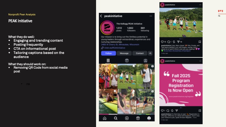 PEARLS for Teen Girls peer analysis with event and fundraising post examples