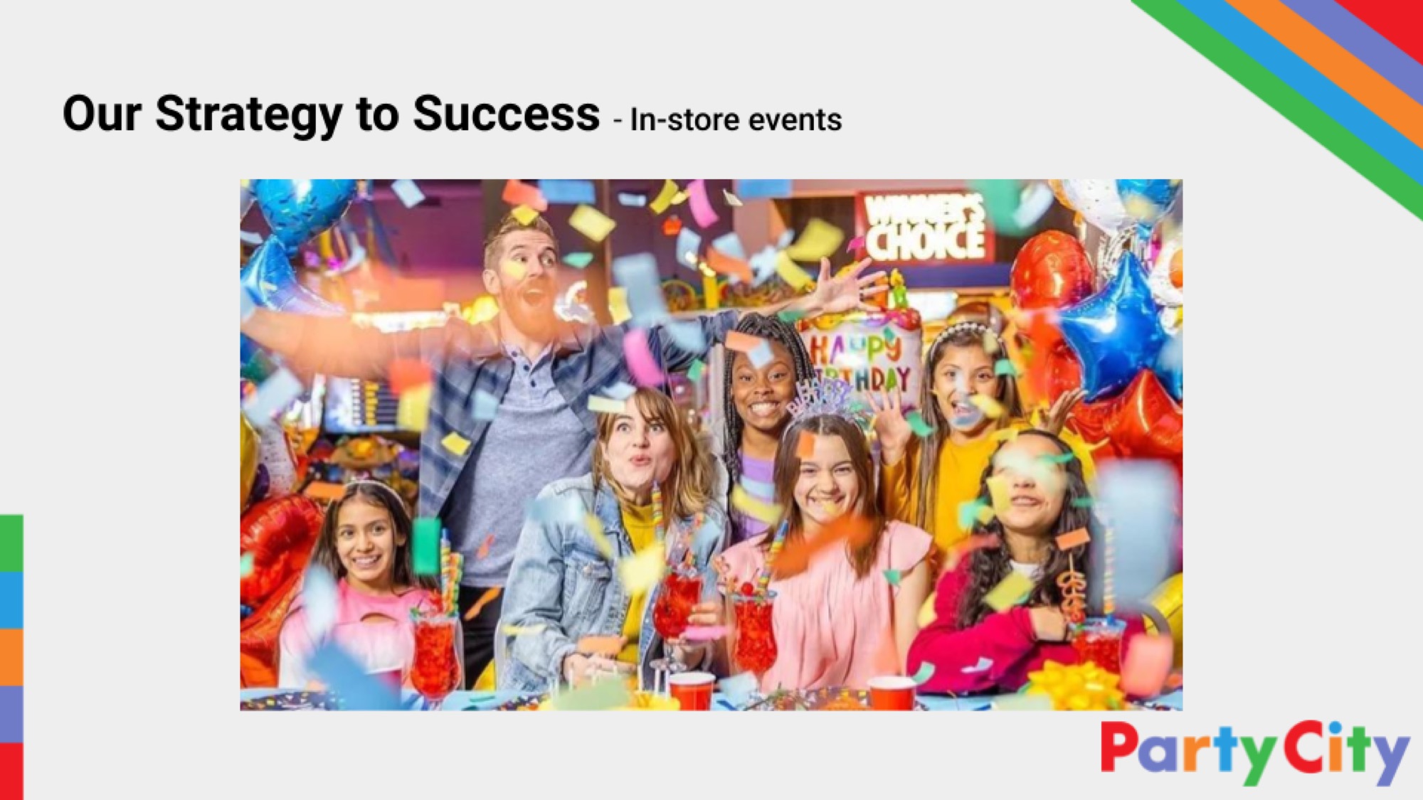 Group celebrating with confetti at a Party City event