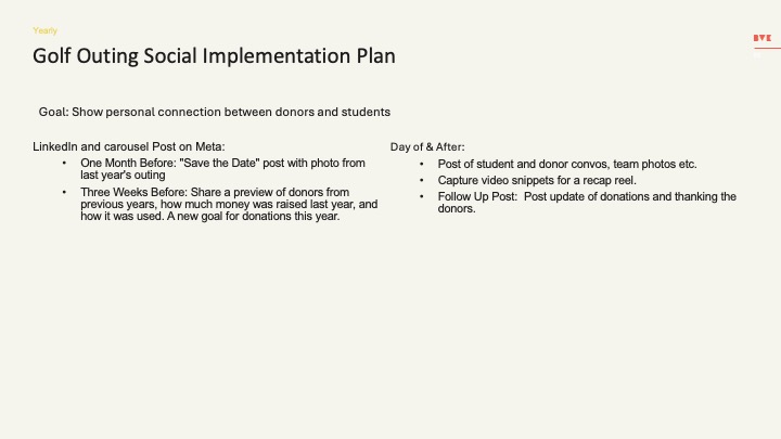 Golf outing social implementation plan