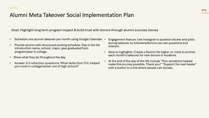 Alumni Meta takeover social implementation plan