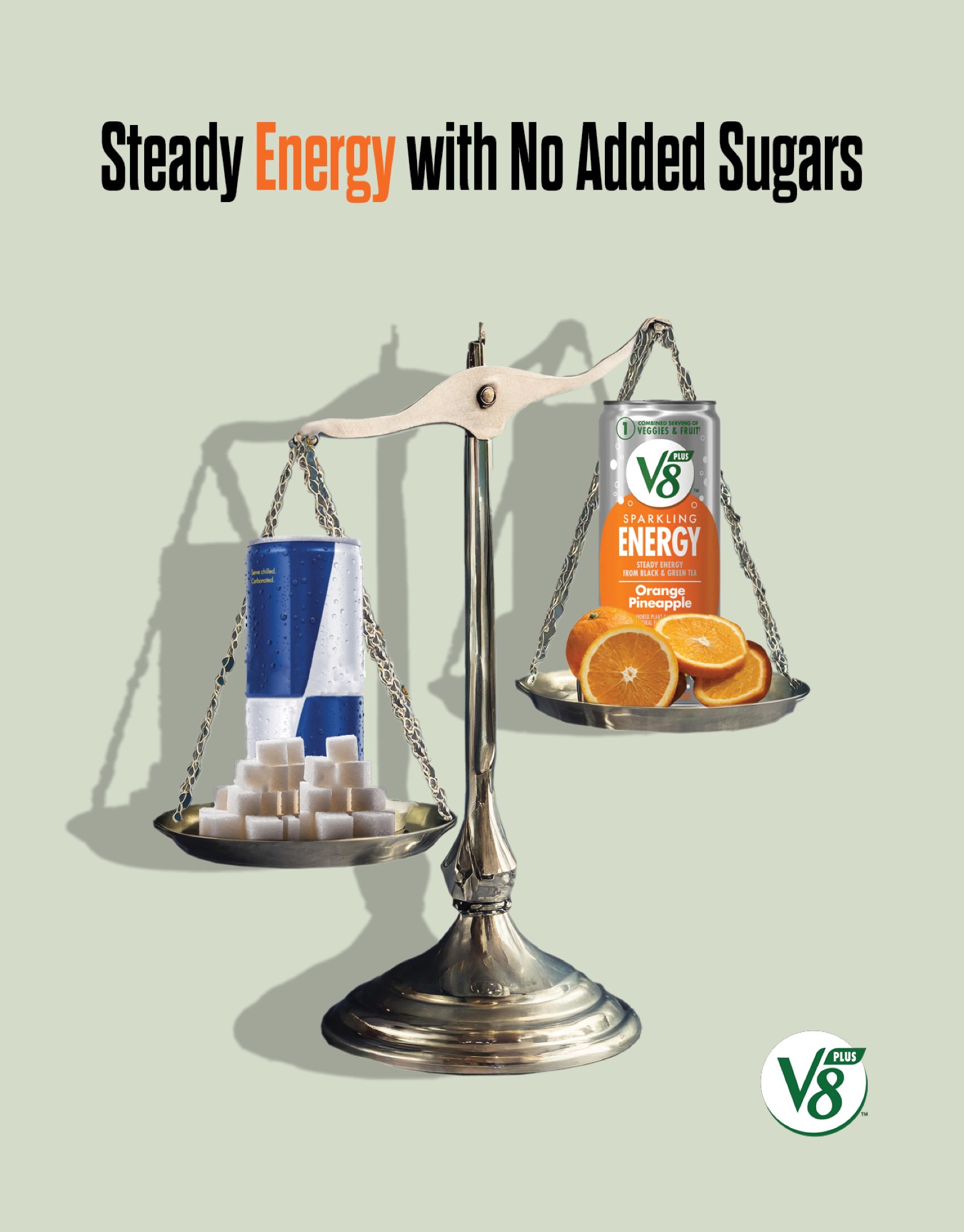 Steady Energy with No Added Sugars: V8 vs Red Bull on scale