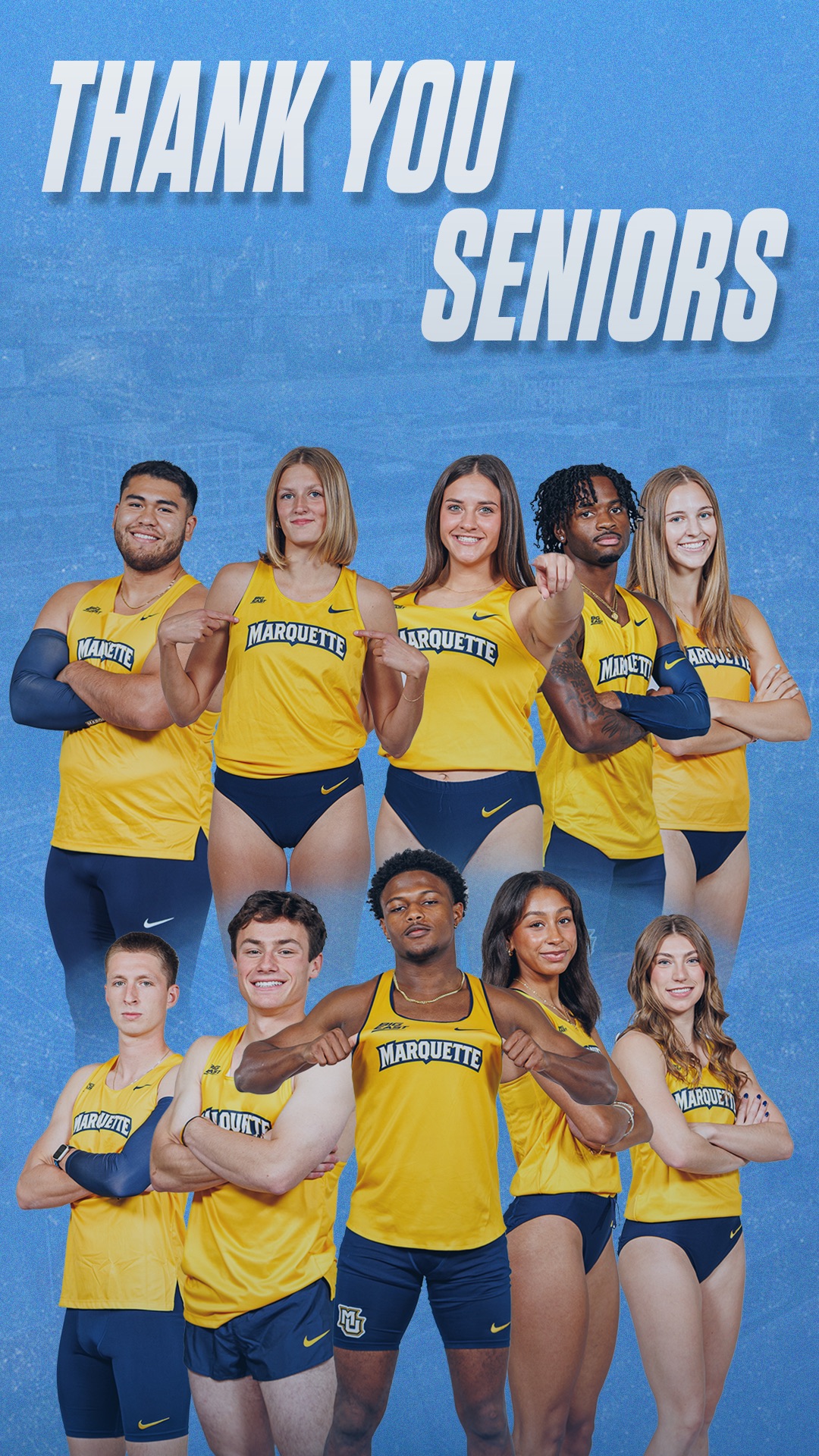 Thank You Seniors message above a group of nine athletes