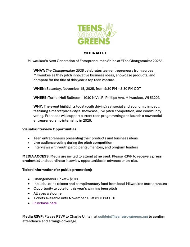 Teens Grow Greens Changemaker 2025 media alert